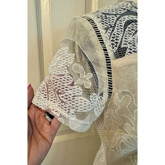 NWOT All:Row Cream Mock Neck Lace Midi Lined Dress Size Medium - Picture 3 of 11